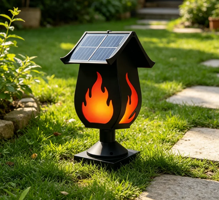 Outdoor Lighting Waterproof - Solar Column Headlights Simulated Flame Lights